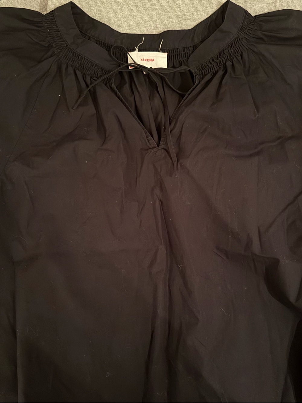 XiRENA Black Peasant Blouse with Tie Neck